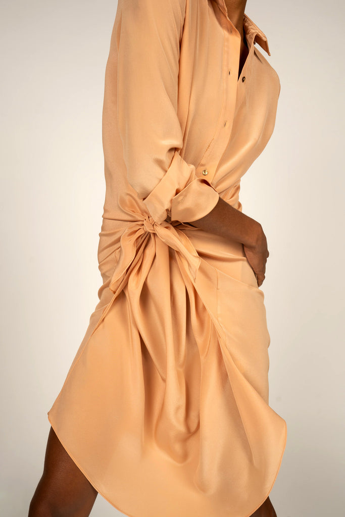 7/8 Handkerchief Button Up Tied Dress - Terracotta - KESNYC.COM 