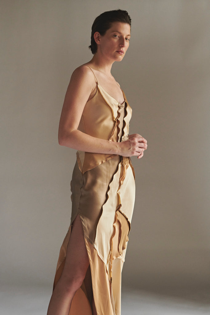 Elongated Recycled Dress with Slit - Neutral Combo - KESNYC.COM