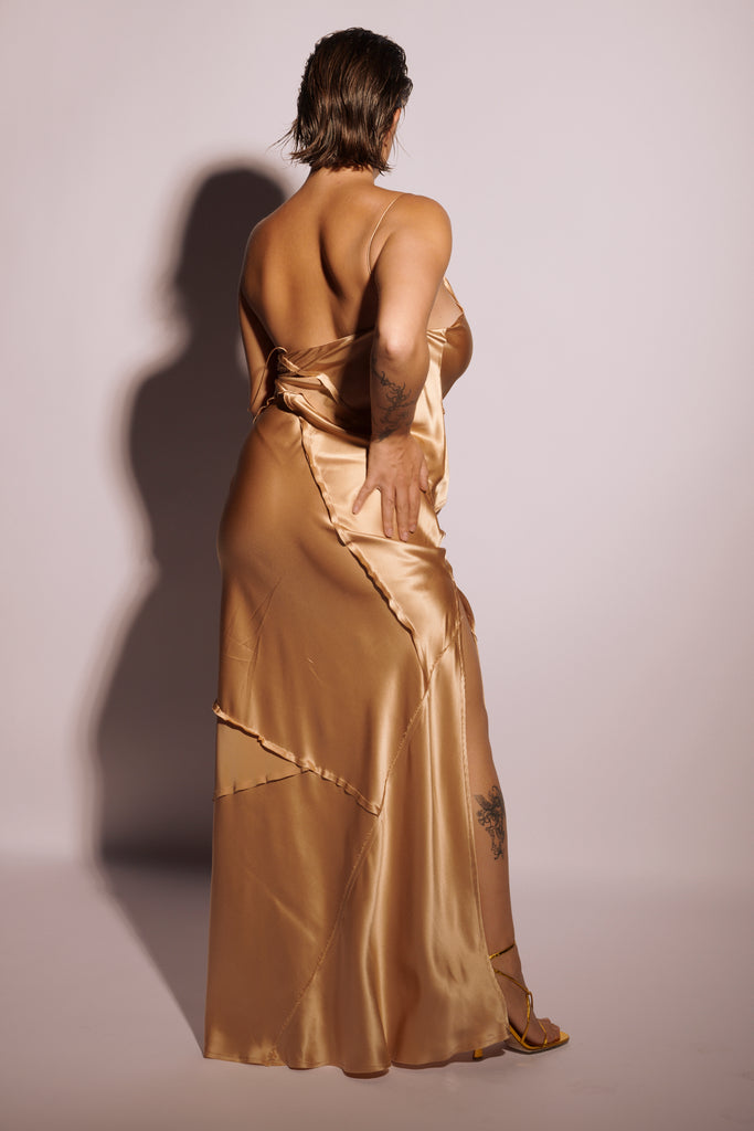 Elongated Recycled Dress with Slit - Desert - KESNYC.COM