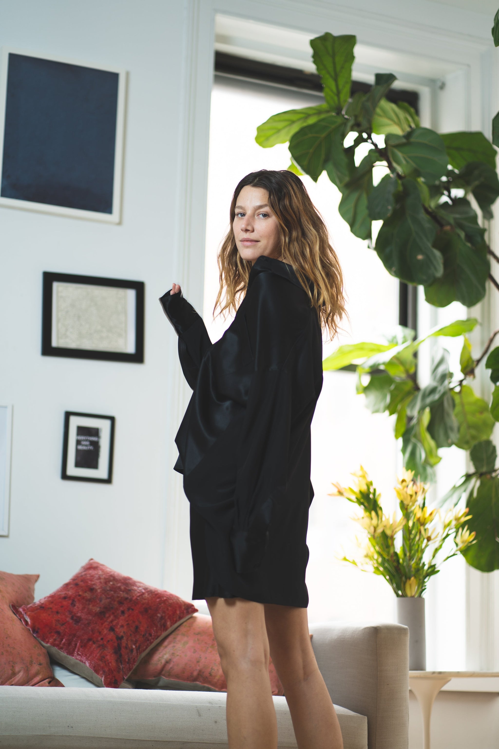 Oversized Button Down Silk Combo Shirt - Black – KES