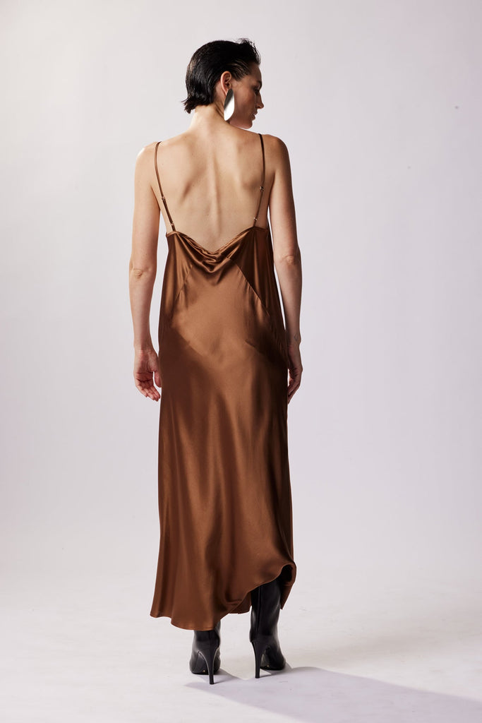 Brown Silk Slip Dress