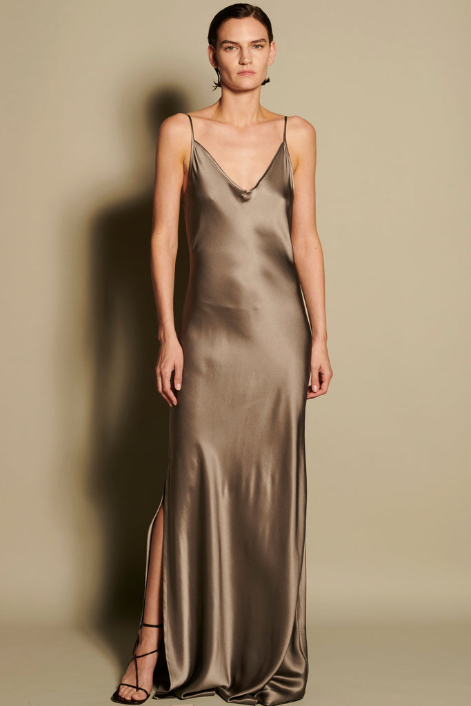 Gray Silk Dress Full Length Slip KES