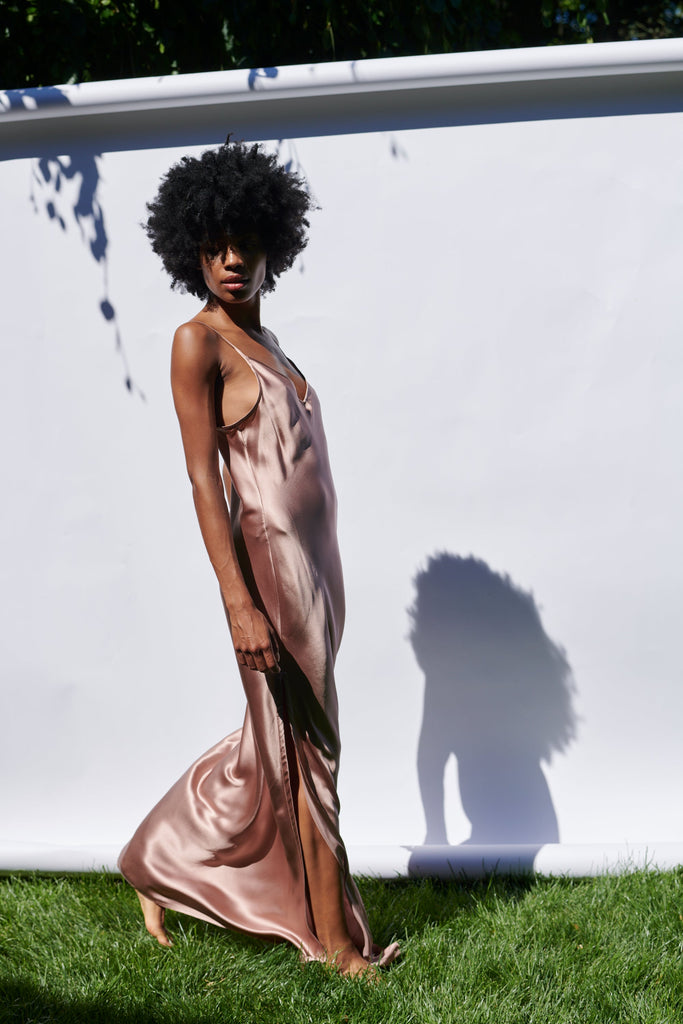 Full Length Slip Dress with Slit - Mauve - KESNYC.COM