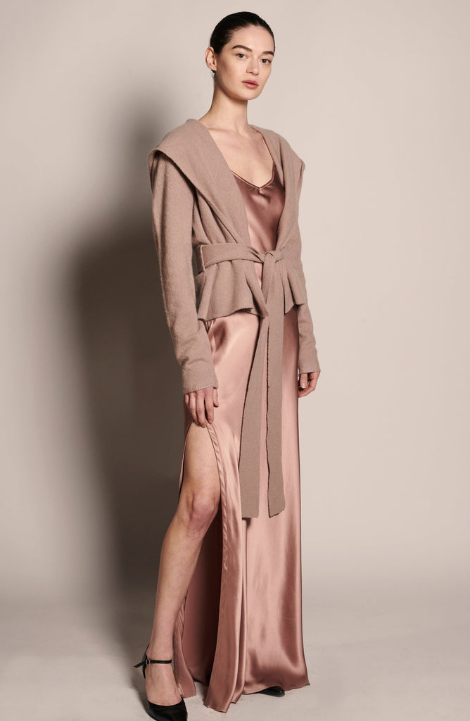 Full Length Slip Dress with Slit - Limestone - KESNYC.COM