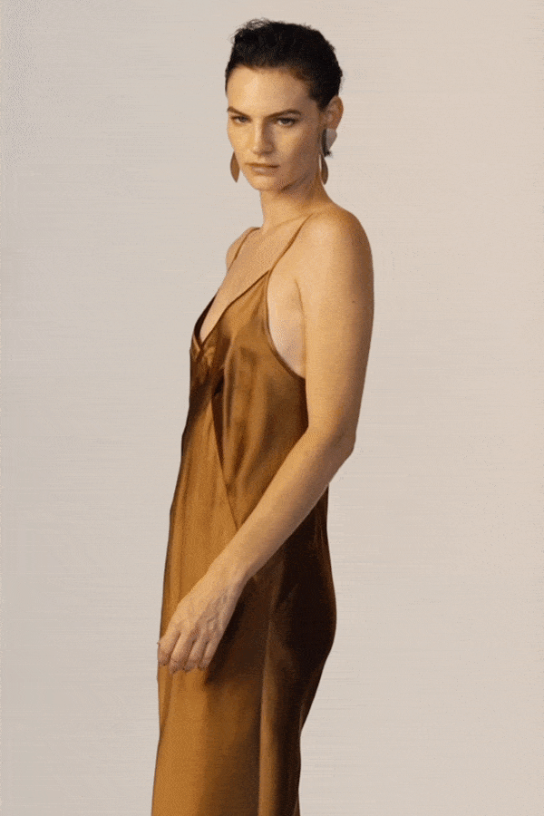 Brown Silk Slip Dress | Slip Dress | KES Brown Silk Slip Dress | Slip Dress | KES