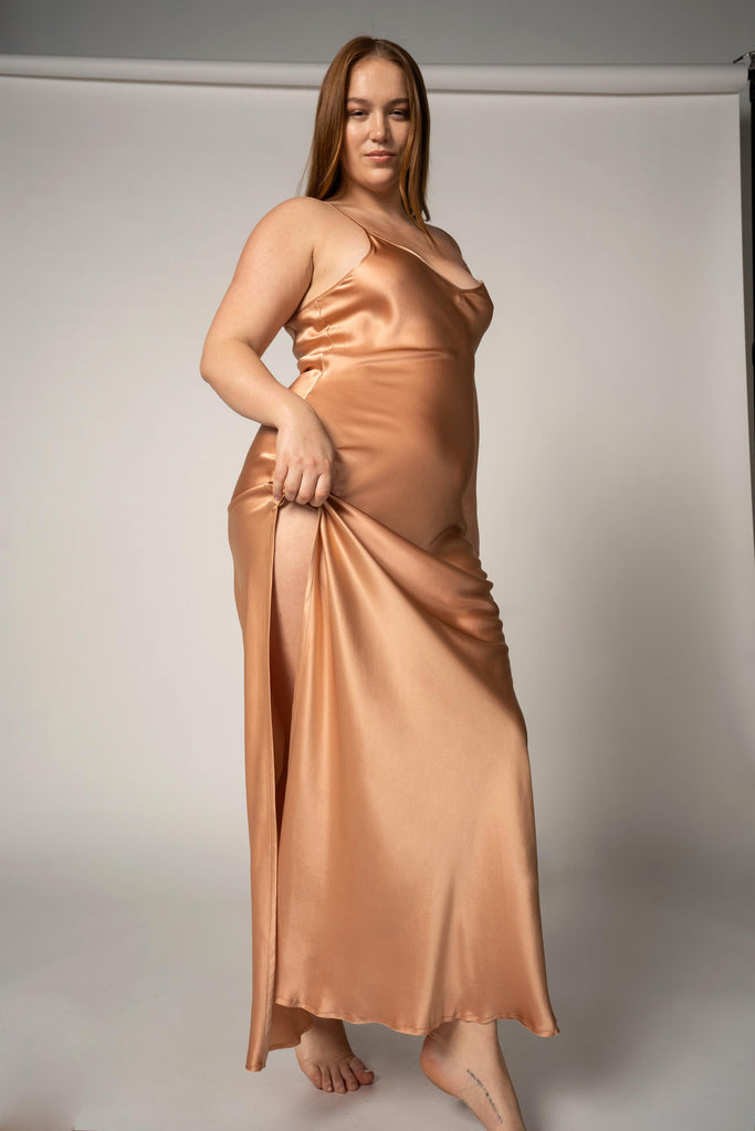 Full Length Slip Dress with Slit - Limestone - KESNYC.COM