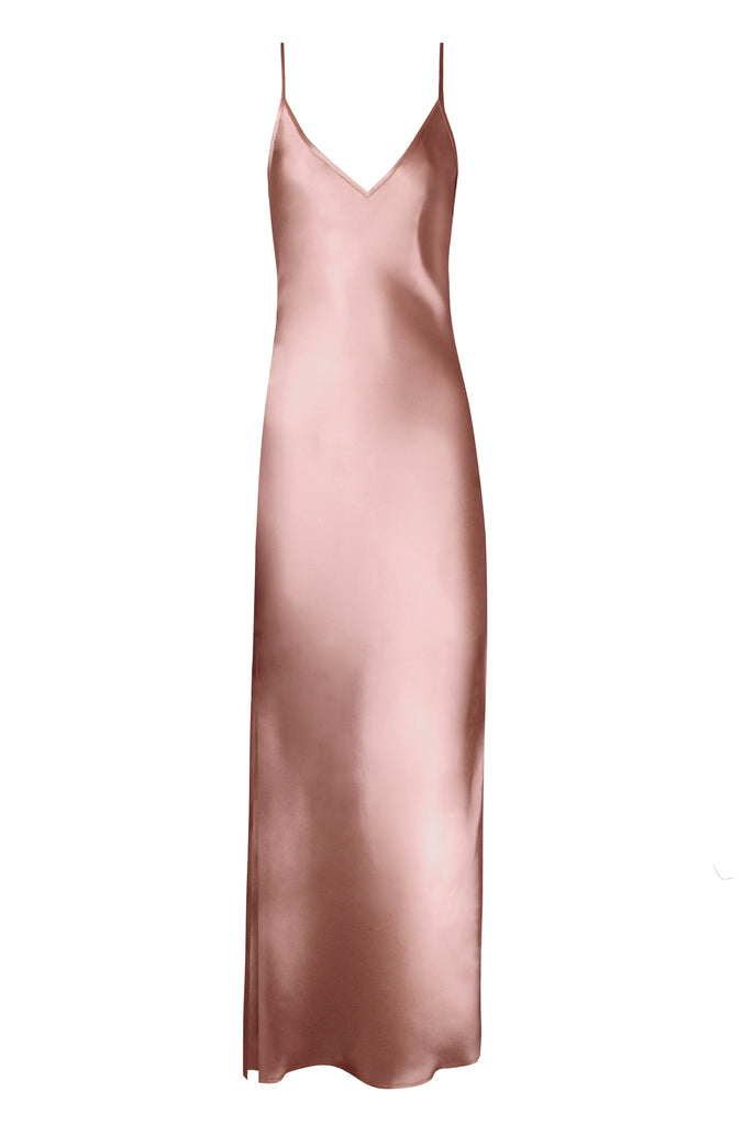 Full Length Slip Dress with Slit - Mauve - KESNYC.COM