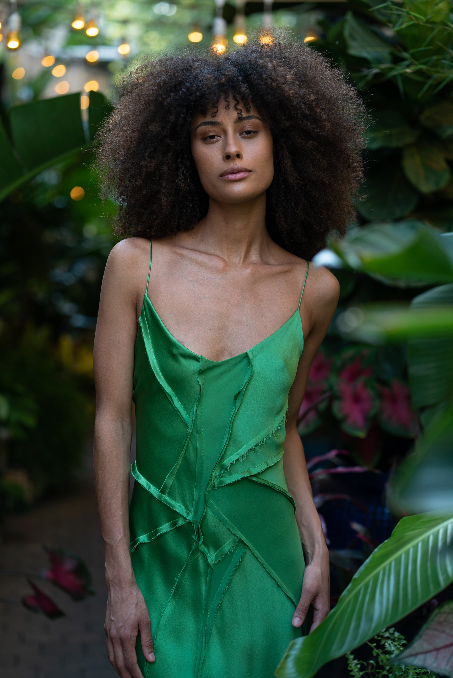 Green Elongated Recycled Dress | Long Silk Dress | KES