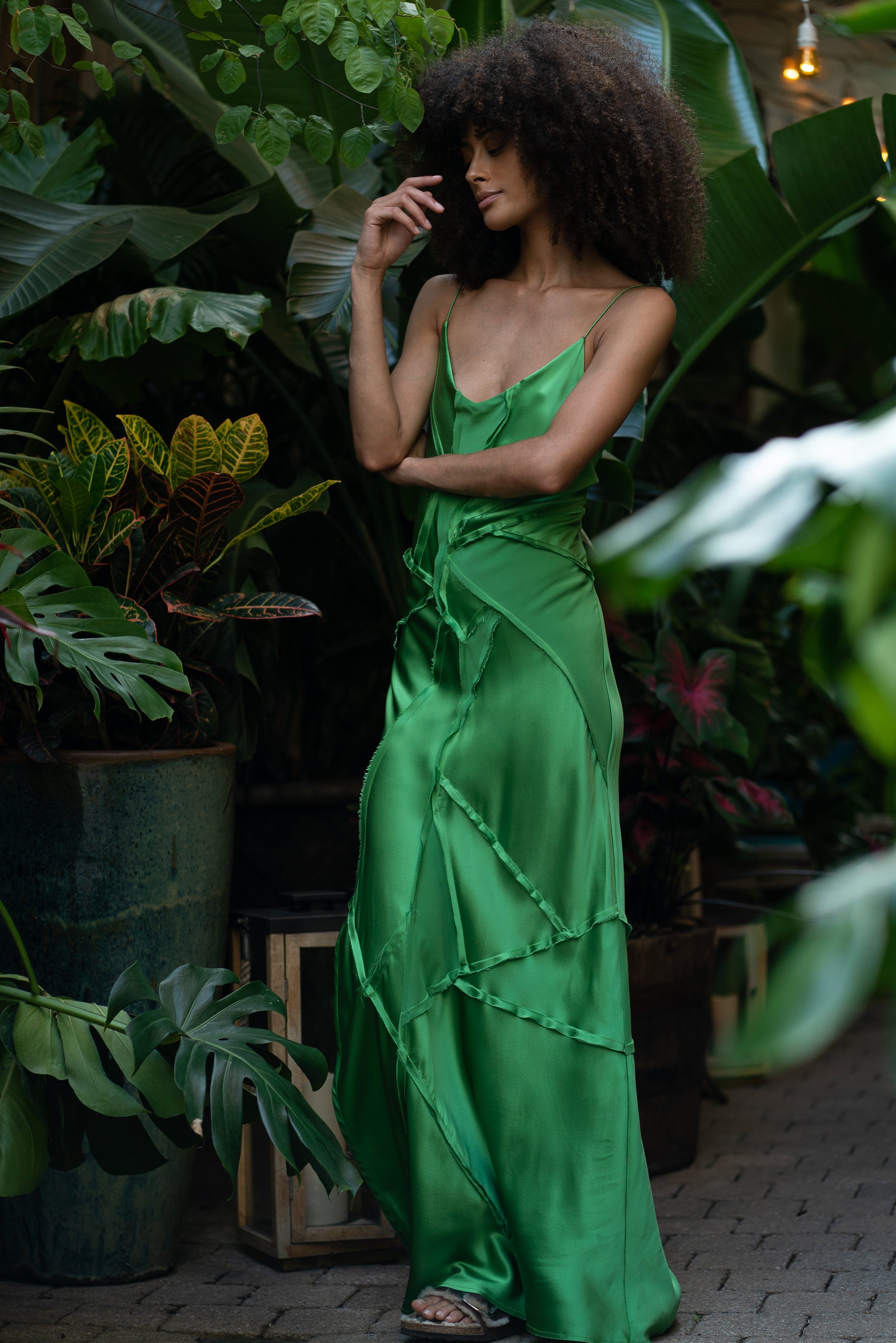 Green Elongated Recycled Dress | Long Silk Dress | KES Green Elongated Recycled Dress | Long Silk Dress | KES