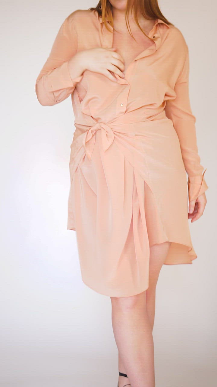 7/8 Handkerchief Button Up Tied Dress - Terracotta - KESNYC.COM