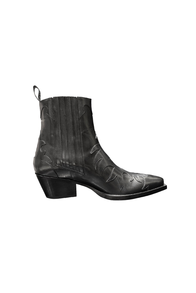 Sartore Western Applique Ankle Boot- Black Leather - KESNYC.COM