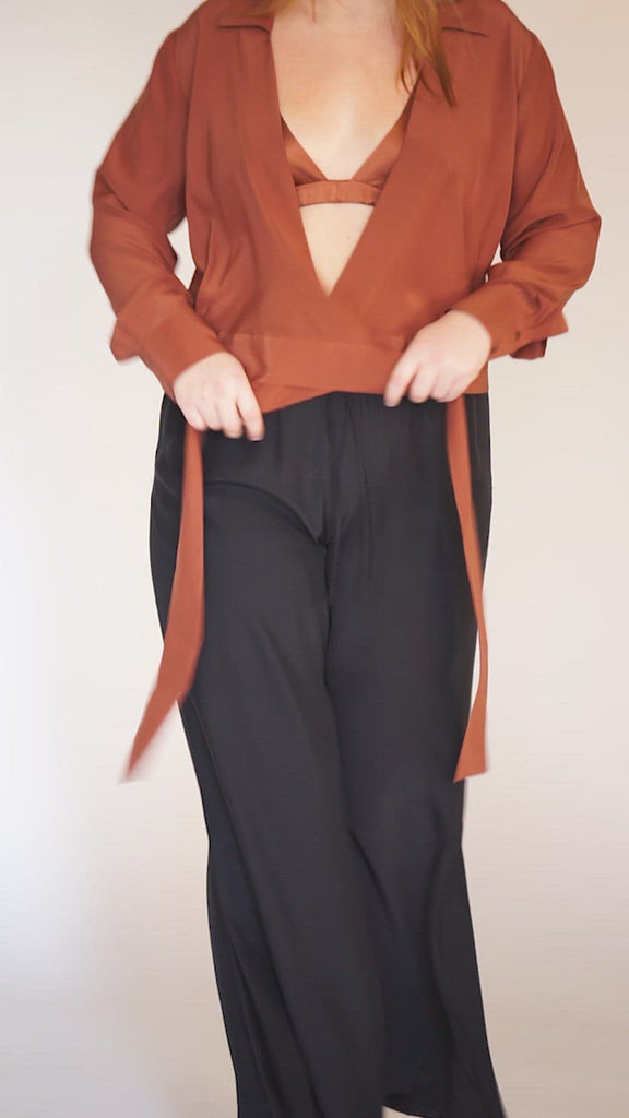 Jacket Style Wrap Top - Almond - KESNYC.COM