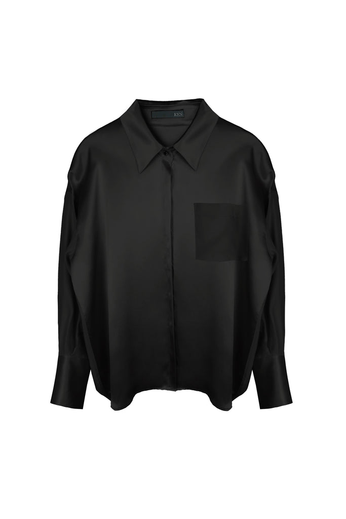 Silk Oversized Button Down - Black - KESNYC.COM