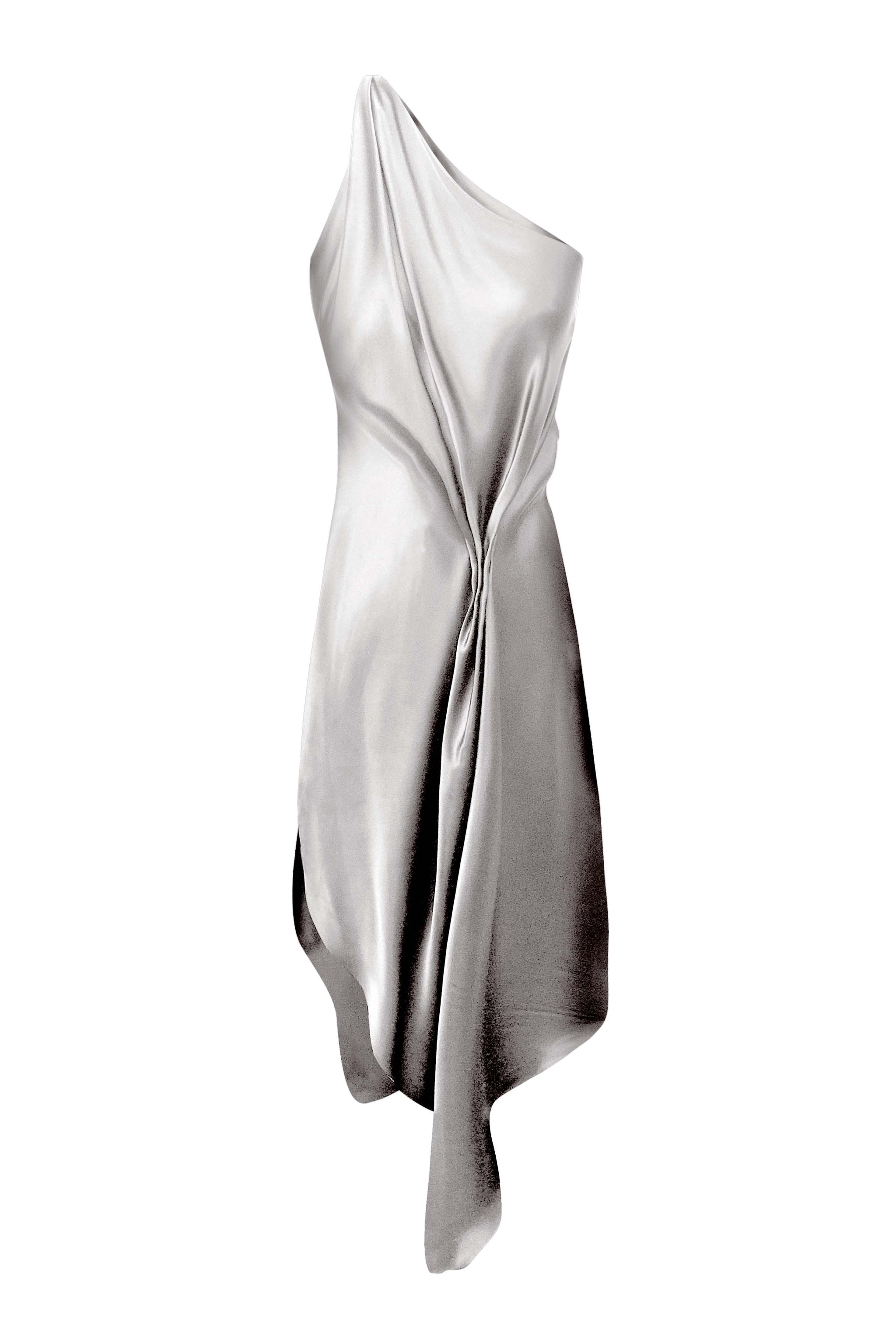 Coral Single Shoulder Drape Dress - Natural  KES