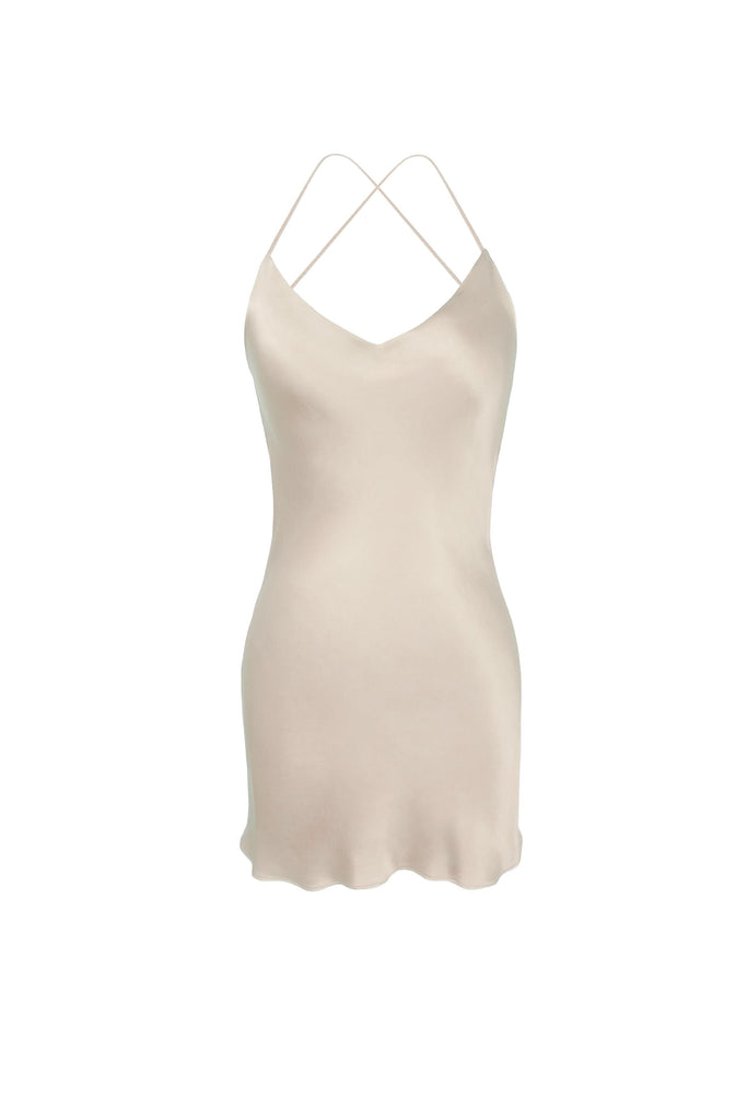 Dropper Silk Slip Dress - Limestone - KES.COM