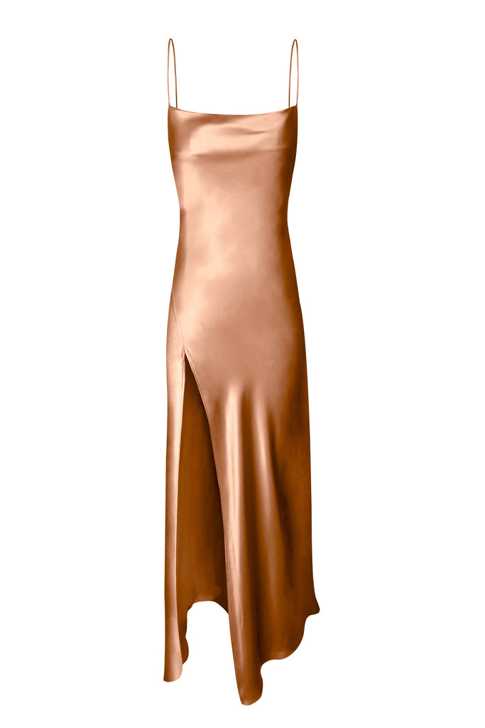 Juno Front Slit Slip Dress - Terracotta - KESNYC.COM