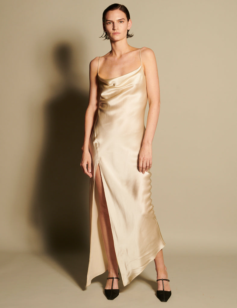 Juno Front Slit Slip Dress - Limestone -KESNYC.COM