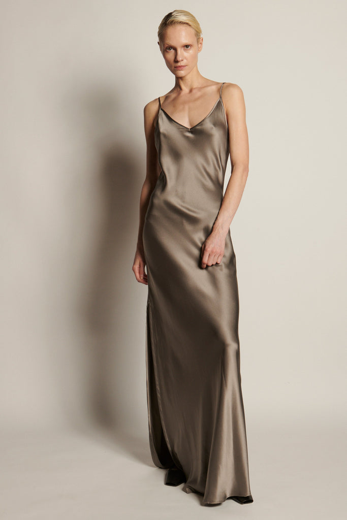 Gray Silk Dress | Full Length Slip | KES Gray Silk Dress | Full Length Slip | KES