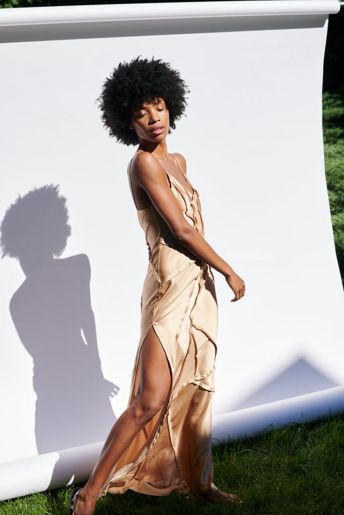 Elongated Recycled Dress with Slit - Desert - KESNYC.COM