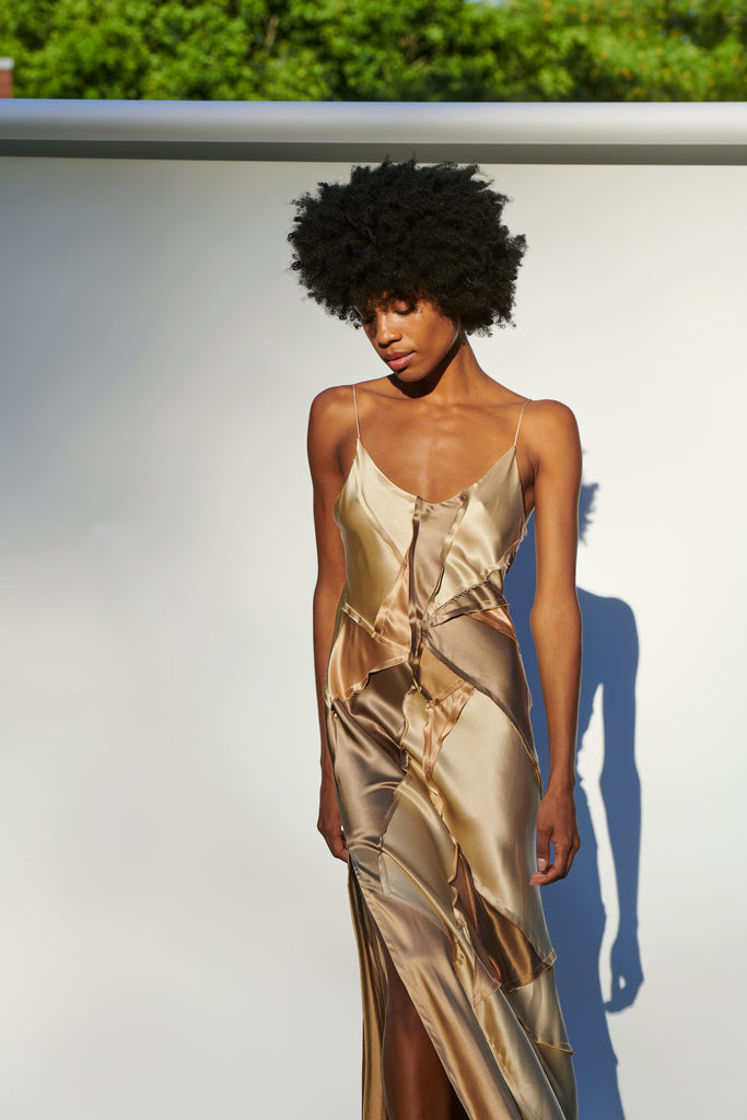 Elongated Recycled Dress with Slit - Neutral Combo - KESNYC.COM