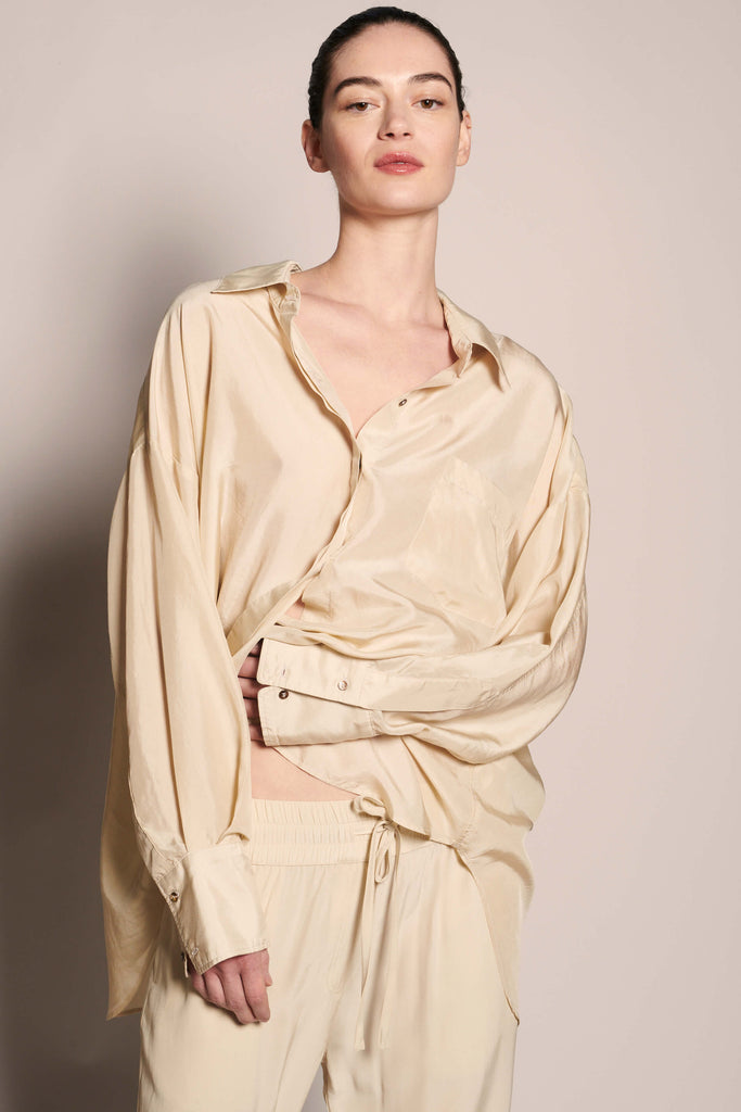 Oversized Habotai Button Down - Limestone - KESNYC.COM