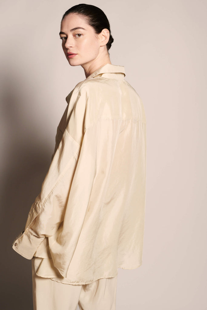 Oversized Habotai Button Down - Limestone - KESNYC.COM