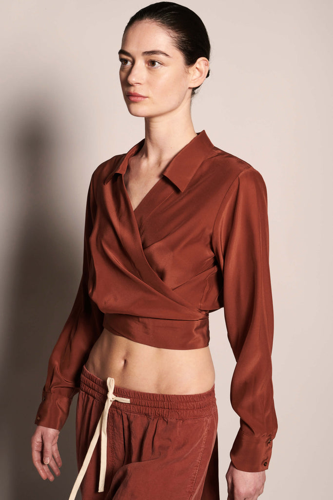 Jacket Style Wrap Top - Terracotta - KESNYC.COM