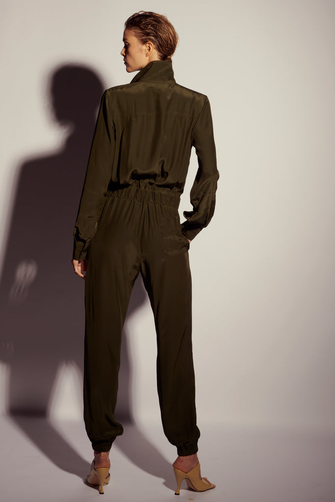 Fortuna Silk Jumpsuit - Military - KESNYC.COM