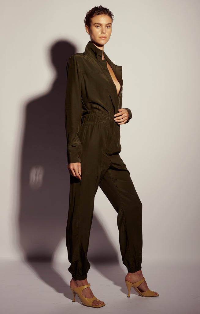 Fortuna Silk Jumpsuit - Military - KESNYC.COM