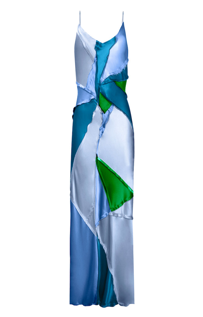 Elongated Recycled Dress with Slit - Ocean Combo - KESNYC.COM