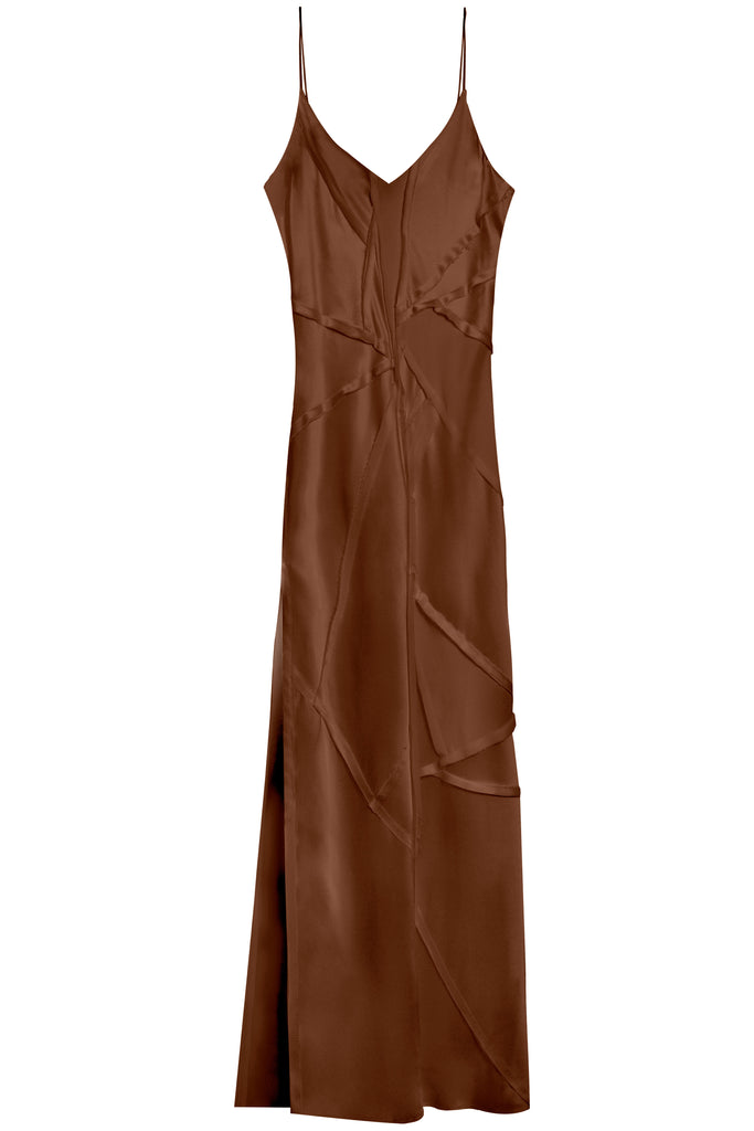 Elongated Recycled Dress with Slit - Almond - KESNYC.COM