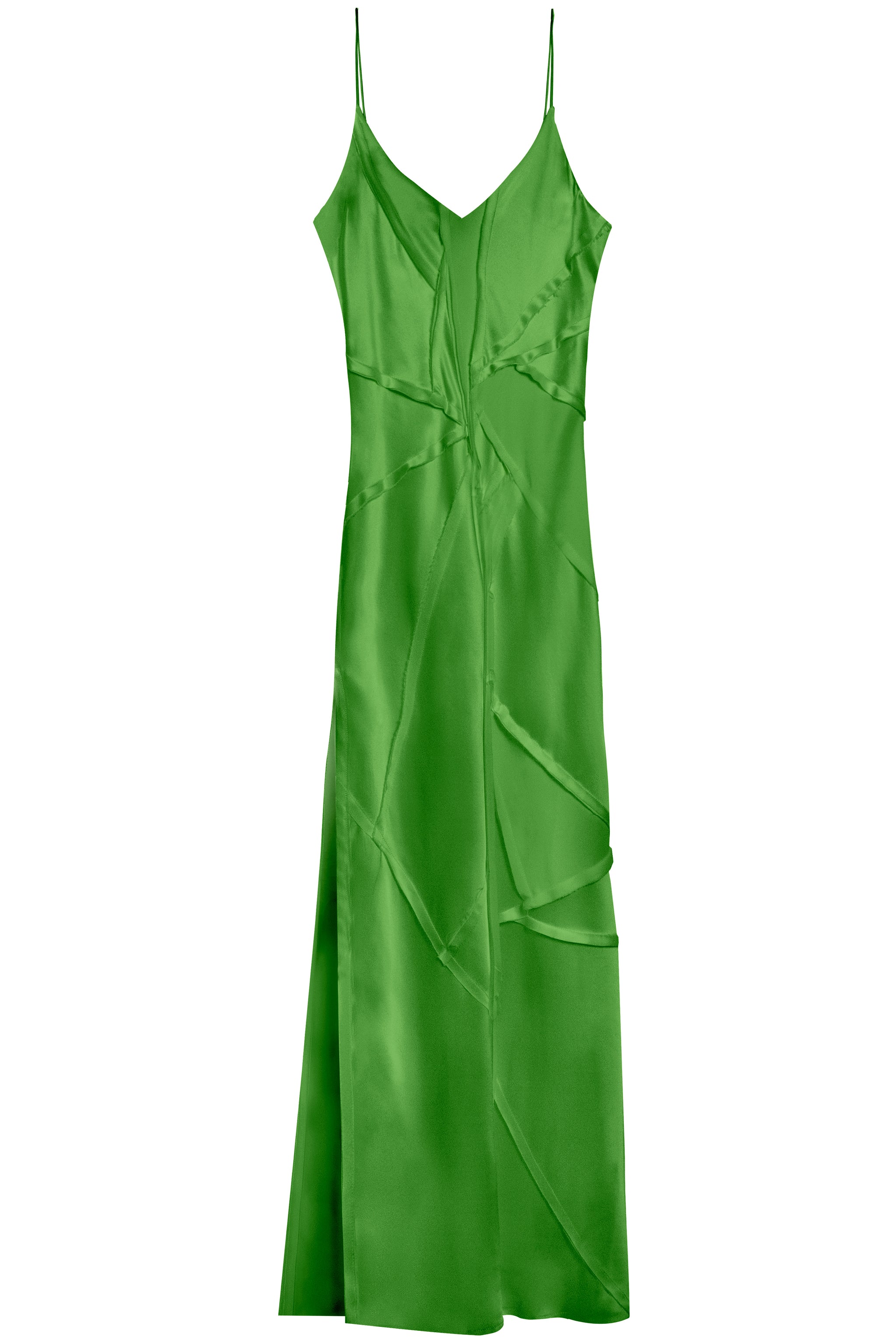 Green Elongated Recycled Dress | Long Silk Dress | KES Green Elongated Recycled Dress | Long Silk Dress | KES