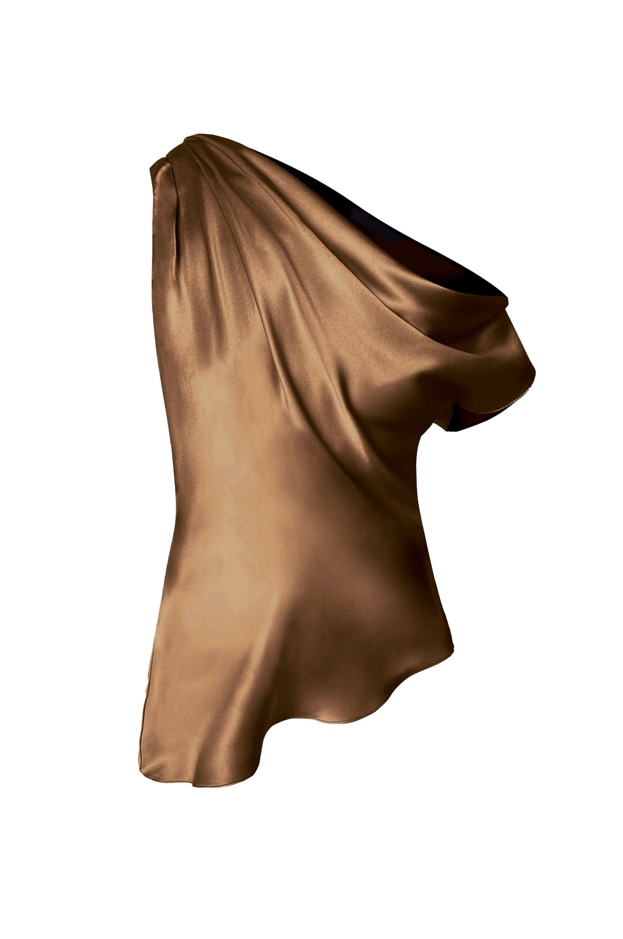 Asymmetric Brown Top | Off the Shoulder Silk Top | KES