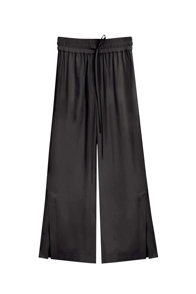 Pajama Wide Leg Silk Pants - Black - KESNYC.COM