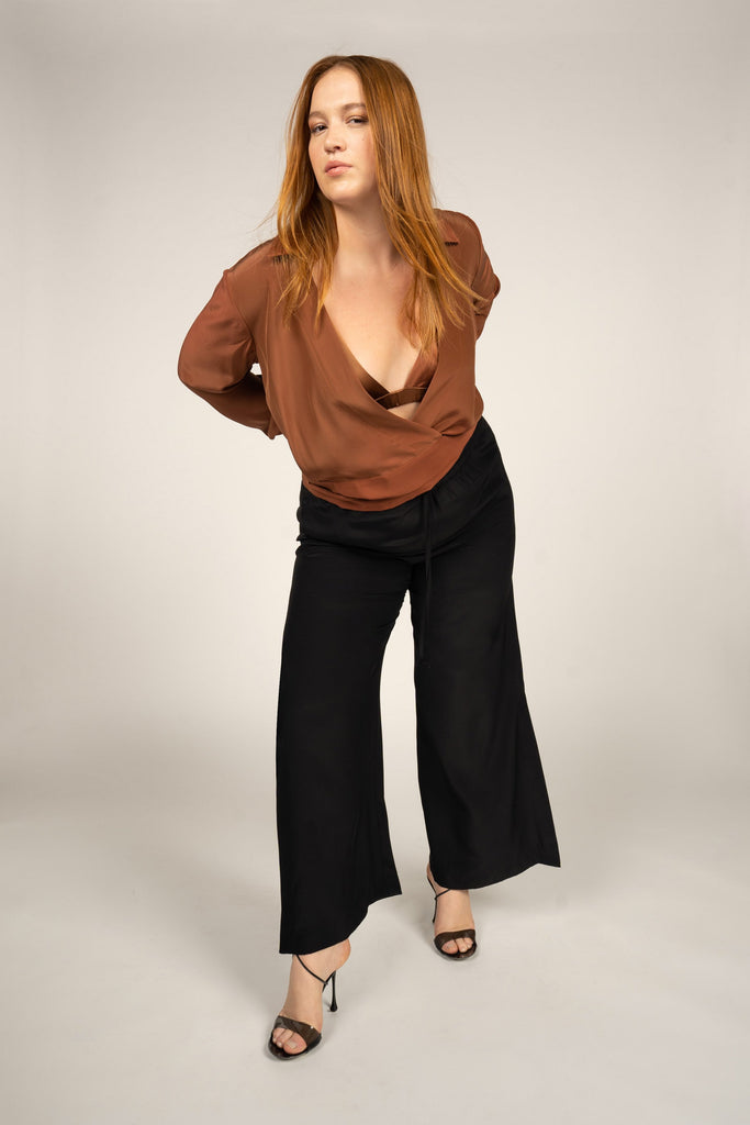 Jacket Style Wrap Top - Almond - KESNYC.COM