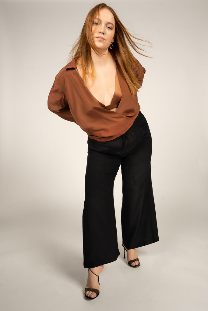 Jacket Style Wrap Top - Almond - KESNYC.COM