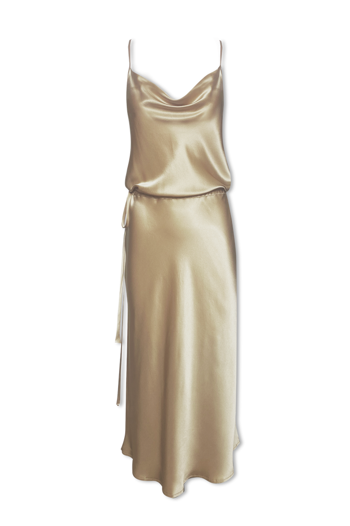Nane Cowl Neck Silk Slip Dress - Desert - KESNYC.COM