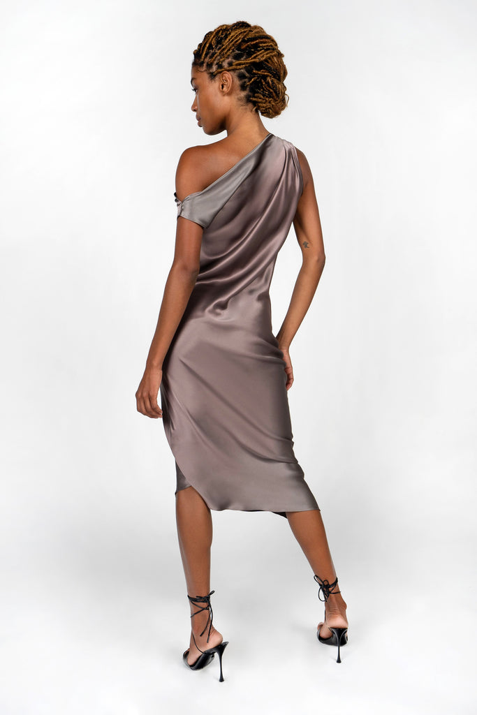 Full-Length Venus Drop Shoulder Dress - Ash - KESNYC.COM