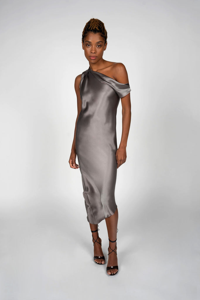 Full-Length Venus Drop Shoulder Dress - Ash - KESNYC.COM