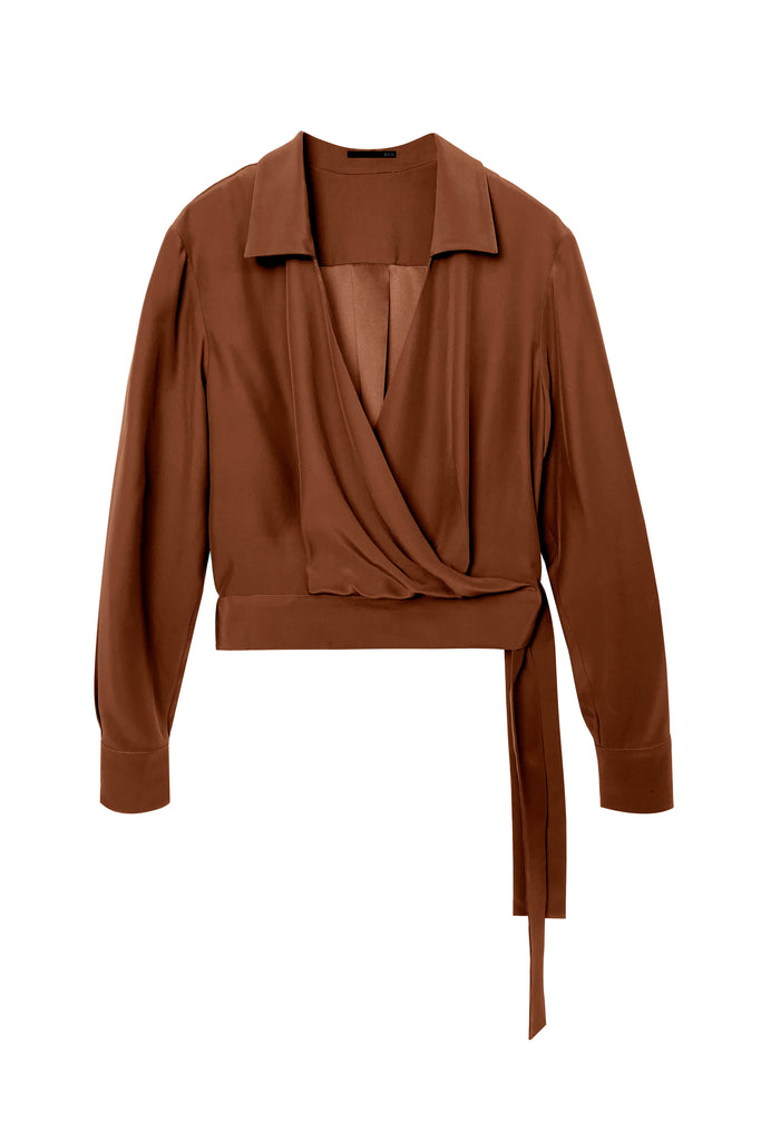 Jacket Style Wrap Top - Almond - KESNYC.COM