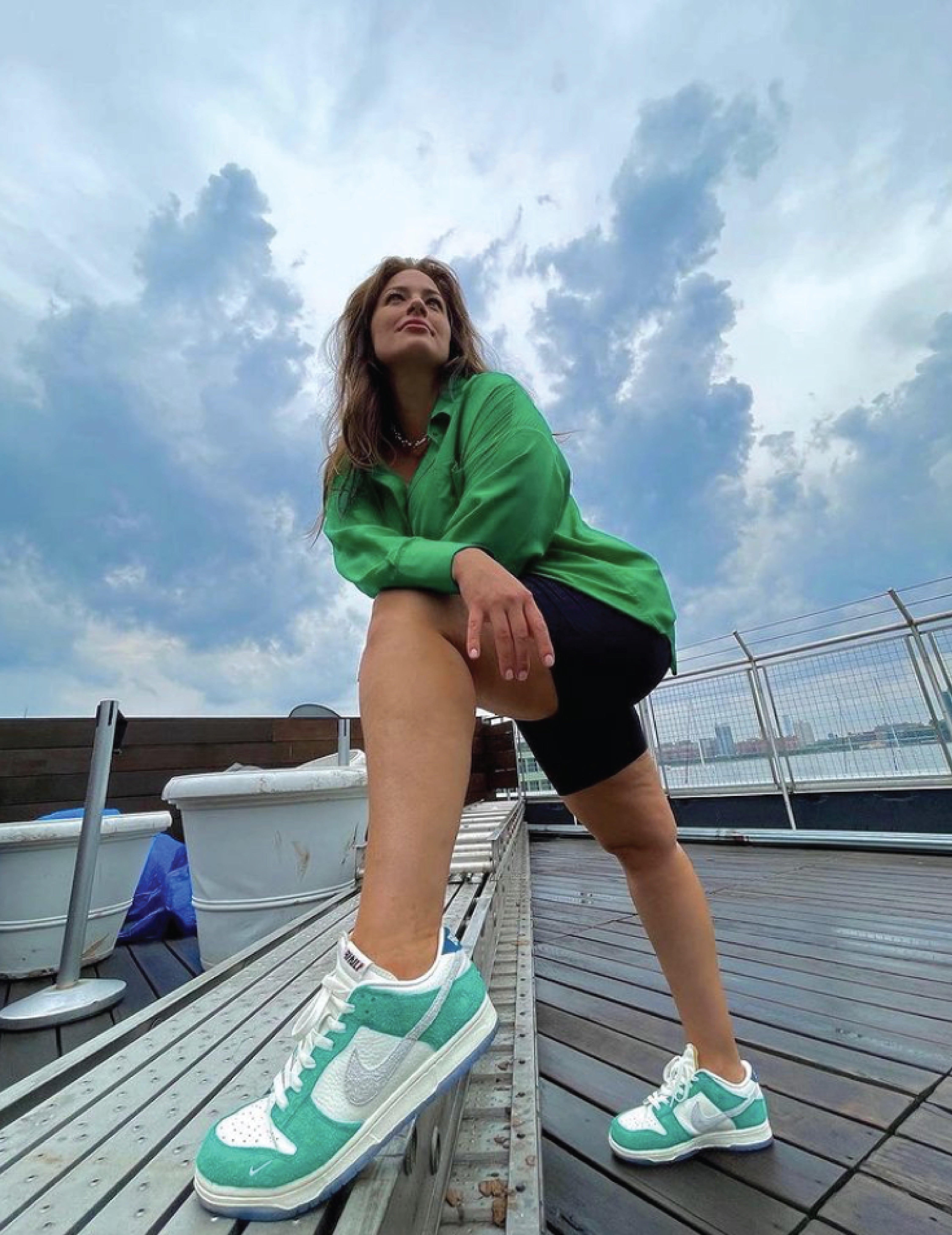 Ashley Graham wearing KES Oversized Habotai Men Button Up 