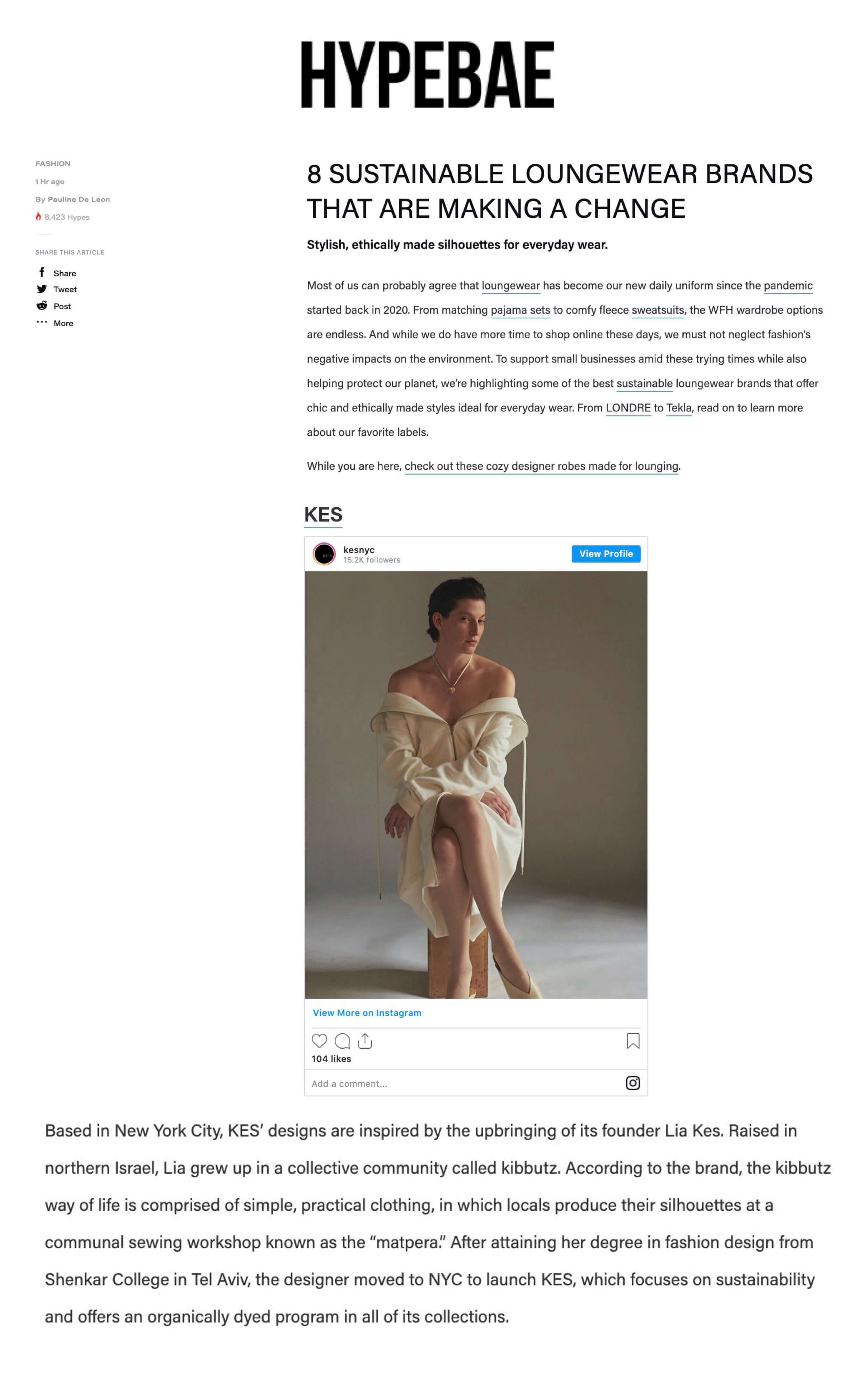 KESPRESS: HYPEBAE 8 Sustainable Loungewear Brands That Are Making a Change