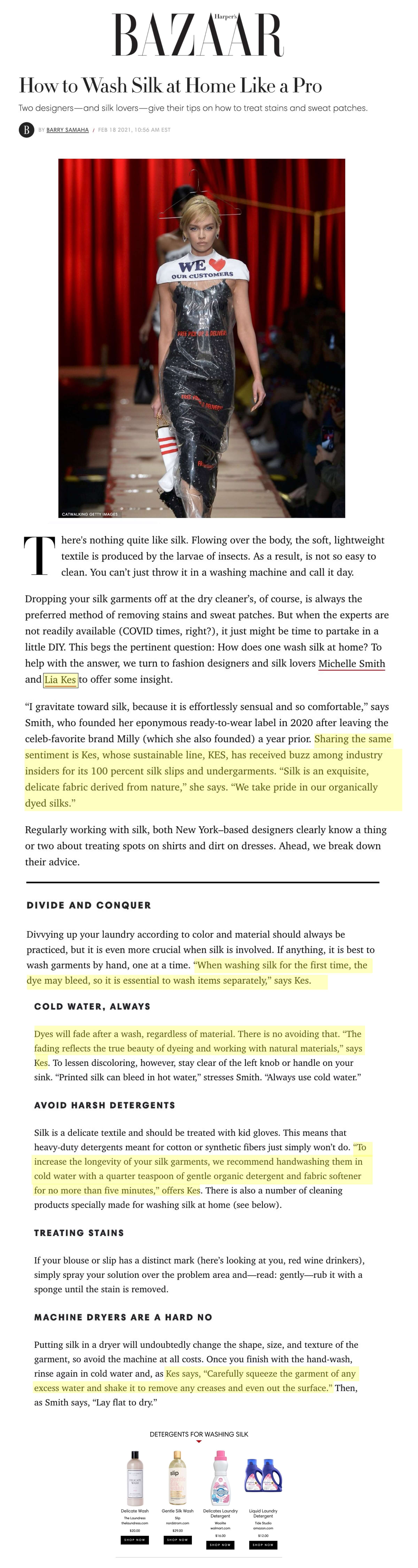 KES PRESS: HARPERS BAZAAR  How To Wash Silk At Home Like A Pro