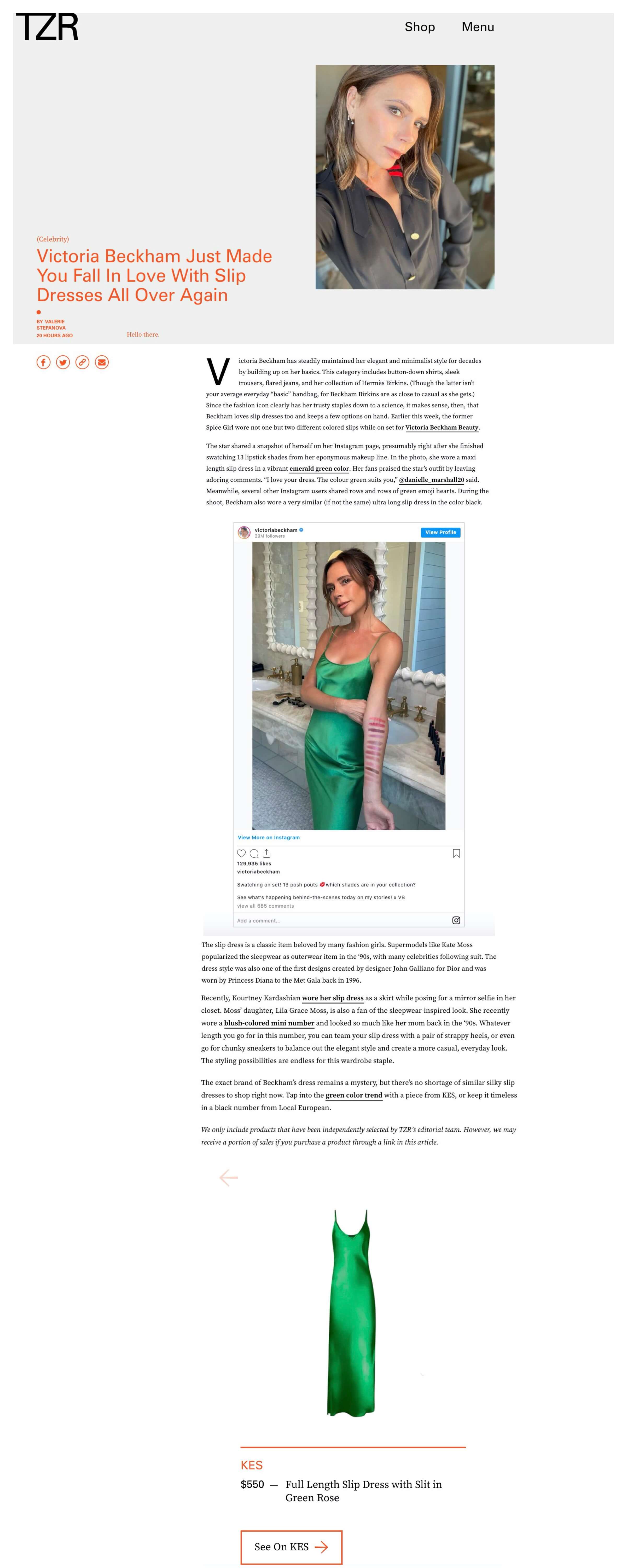 KES PRESS: TZR,Victoria Beckham Just Made You Fall in Love With Slip Dresses All Over Again