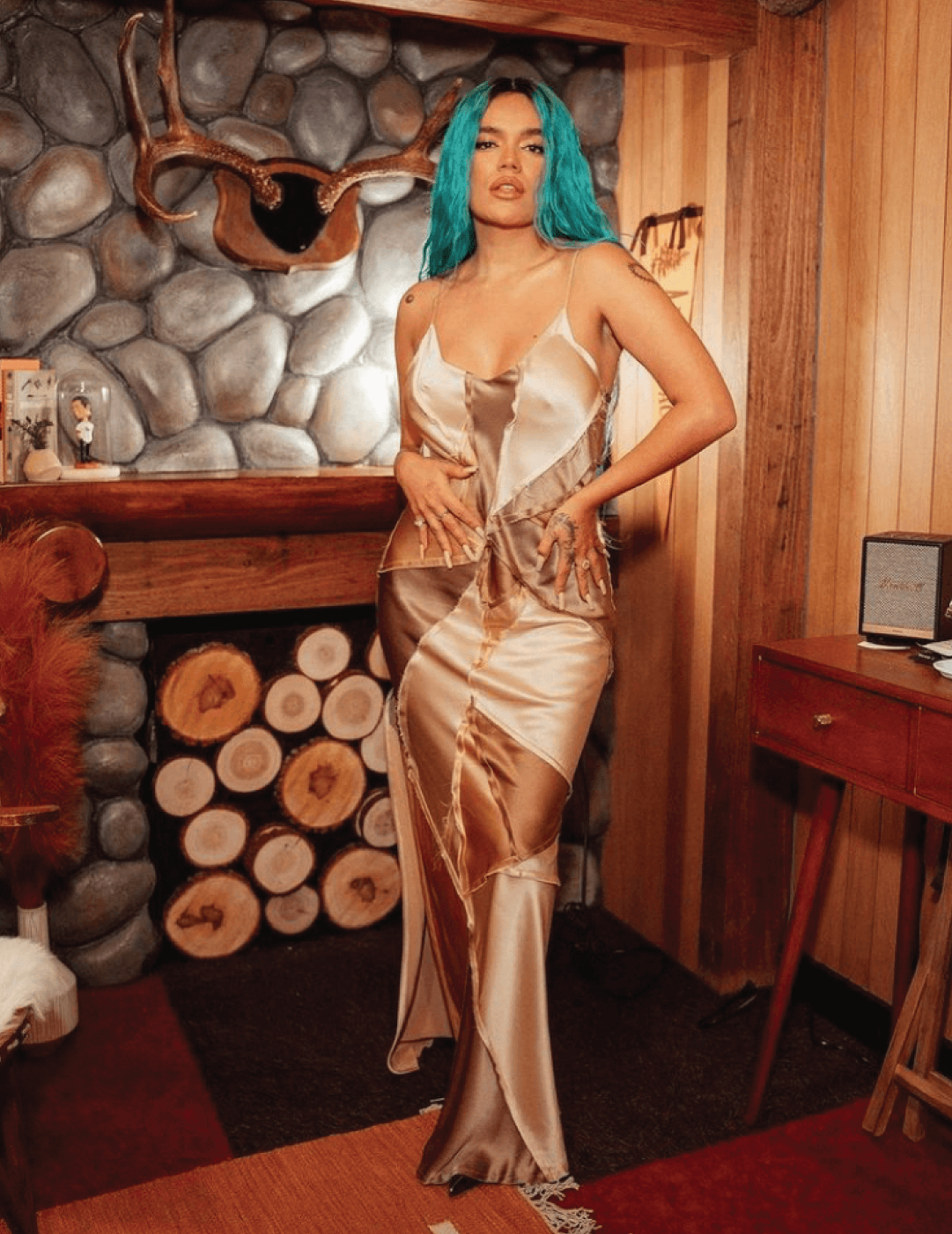 KAROL G IN KES ELONGATED RECYCLED DRESS