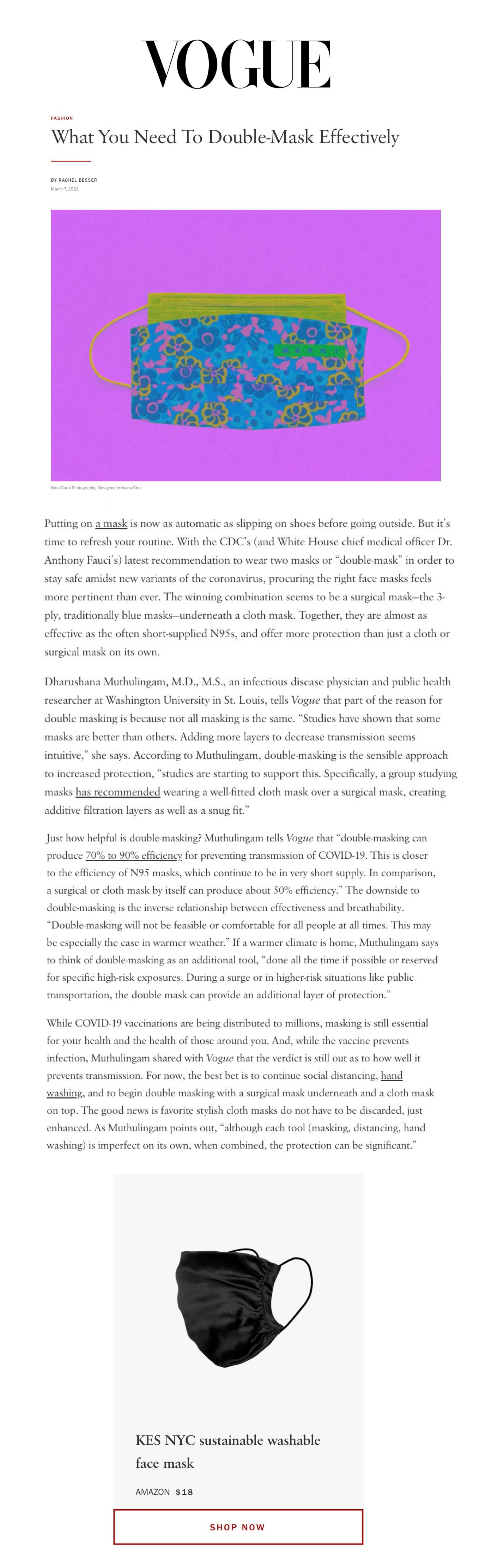 KES PRESS: VOGUE, What you need to Double Mask Effectively