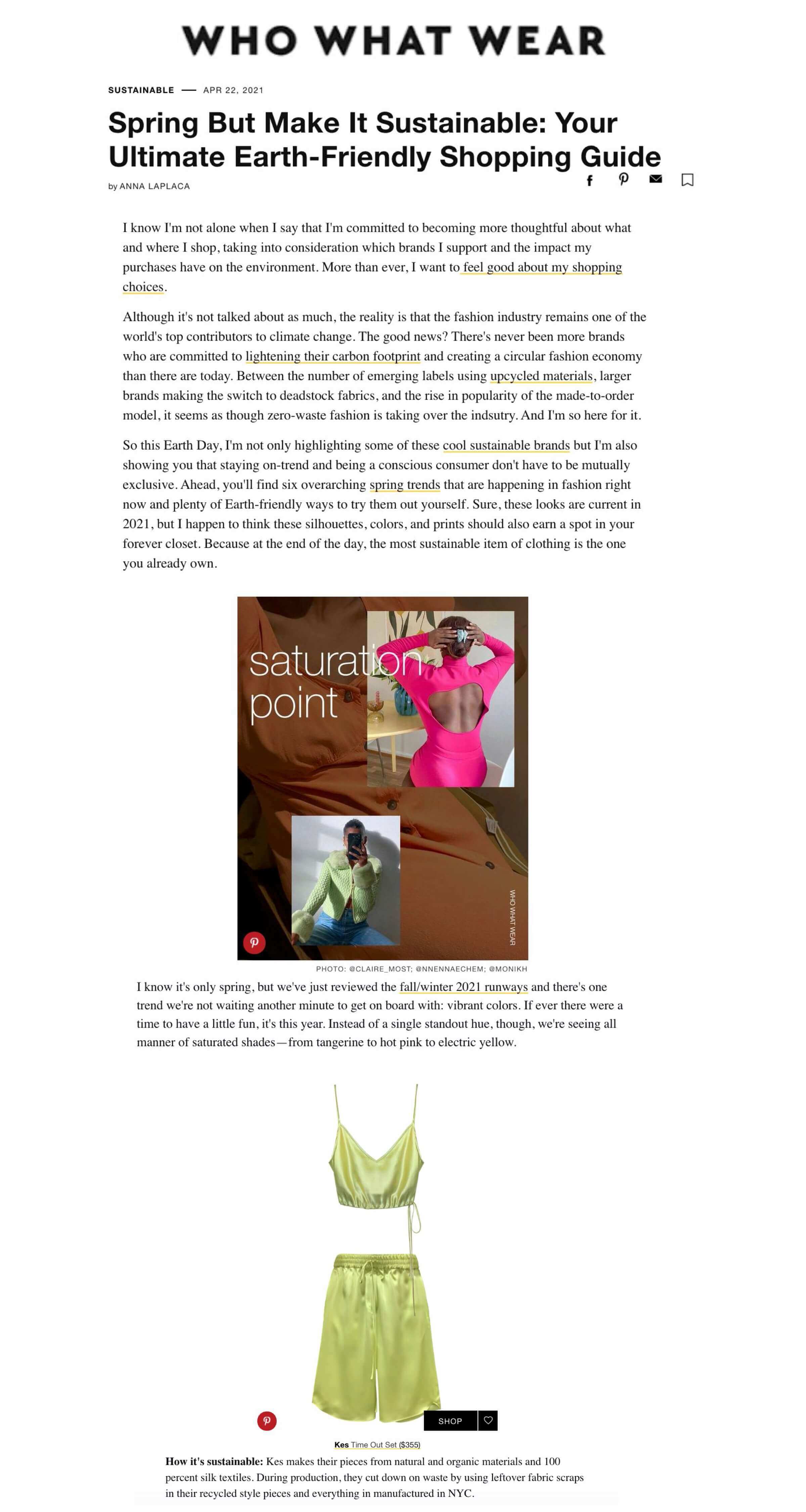 KES PRESS: WHO WHAT WEAR Spring But Make It Sustainable